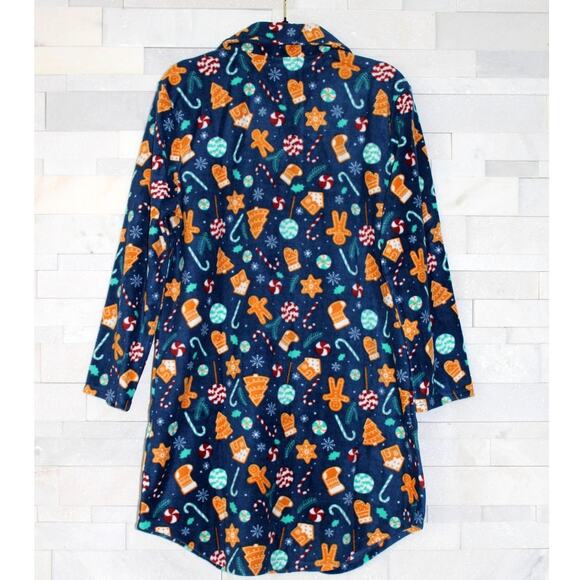 INK + IVY NWT Fleece Holiday Christmas Cookie Button Down Notch Sleep Shirt PJ L - Picture 4 of 7